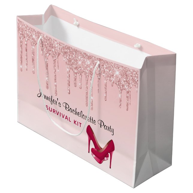 Bolsa De Regalo Grande Brillos Modernos Rosa y Tacones Altos (Angulo Anverso)