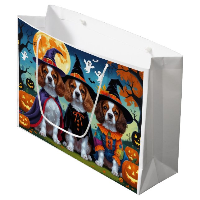 Bolsa De Regalo Grande Brittany Spaniel Dogs Pumpkin Halloween Funny (Angulo Anverso)