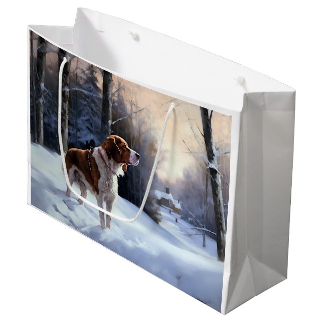 Bolsa De Regalo Grande Brittany Spaniel Let It Snow Navidades (Angulo Anverso)