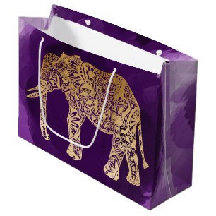 Bolsa De Regalo Grande brocha morada falsa de elefante tribal de oro