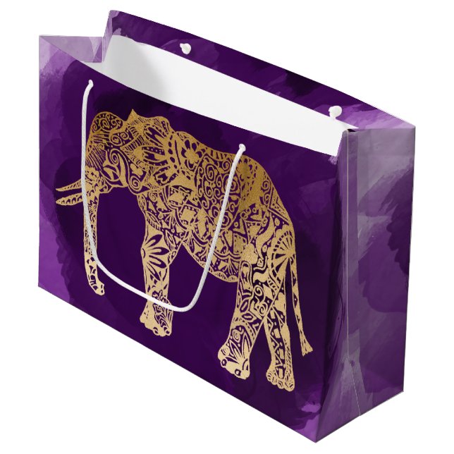 Bolsa De Regalo Grande brocha morada falsa de elefante tribal de oro (Angulo Anverso)