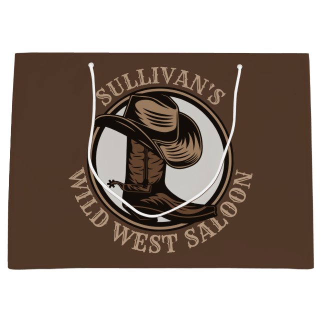 Bolsa De Regalo Grande Brotes de Cowboy West Saloon personalizados (Anverso)