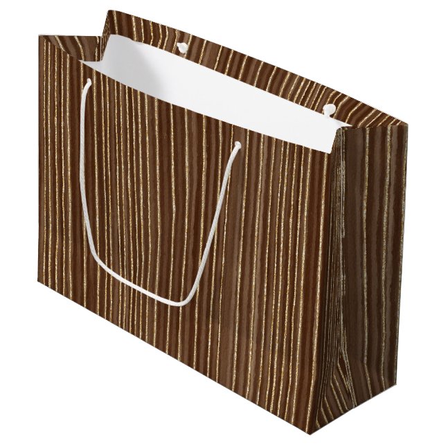 Bolsa De Regalo Grande Brown Gold Stripes Christmas (Angulo Anverso)