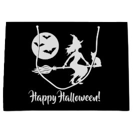 Bolsa De Regalo Grande Bruja En Escoba Blanco Y Negro Feliz Halloween