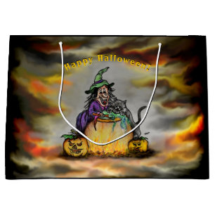 Bolsa De Regalo Grande Bruja y gato negro, ¡Feliz Halloween!