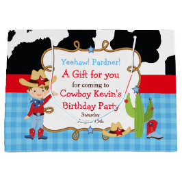 Bolsa De Regalo Grande Brunette Boy Cowboy Western Birday Gracias