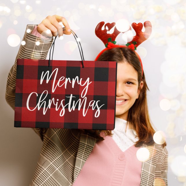 Bolsa De Regalo Grande Búfalo Rojo en Navidad |Nombre personal (Subido por el creador)