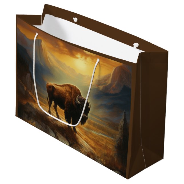 Bolsa De Regalo Grande Buffalo Bison Sunset Silhouette (Angulo Anverso)