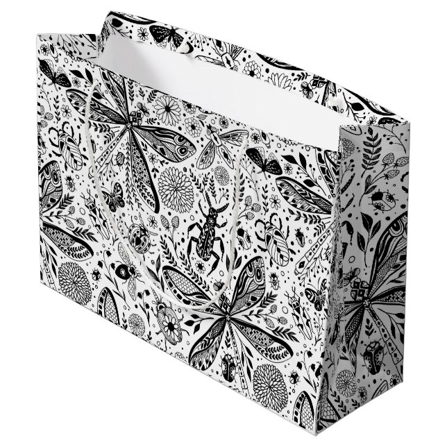 Bolsa De Regalo Grande Bugs de garabatos en azul oscuro (Angulo reverso)