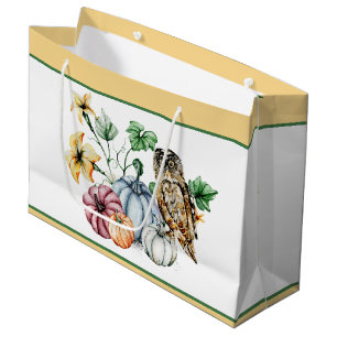 Bolsa De Regalo Grande Búho lindo y calabazas de otoño