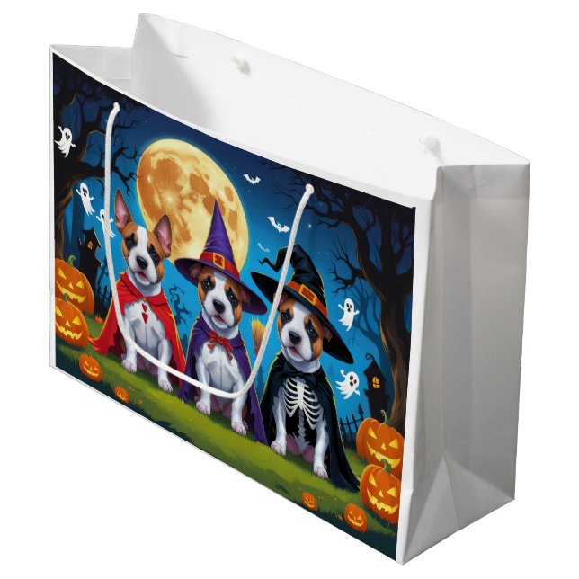 Bolsa De Regalo Grande Bull Terrier Perros Calabaza Halloween Gracioso (Angulo Anverso)