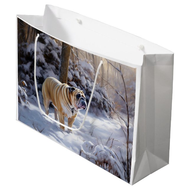 Bolsa De Regalo Grande Bulldog Dejar Que Nieva Navidades Cepillado (Angulo Anverso)