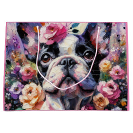 Bolsa De Regalo Grande Bulldog francés con Rosas Pintura impresionista
