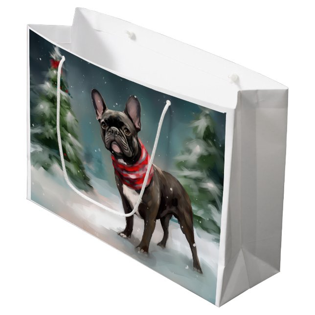 Bolsa De Regalo Grande Bulldog francés en Navidades de nieve (Angulo Anverso)