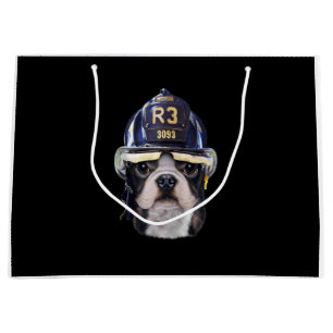 Bolsa De Regalo Grande Bulldog francés lindo con casco para bomberos