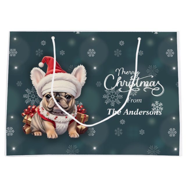 Bolsa De Regalo Grande Bulldog francés lindo Santa Hat Feliz Navidad (Anverso)