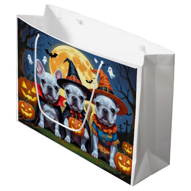 Bolsa De Regalo Grande Bulldoges franceses Calabaza Halloween Divertido (Angulo Anverso)