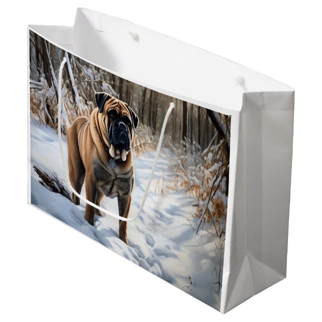 Bolsa De Regalo Grande Bullmastiff deja que nieve Navidades (Angulo Anverso)