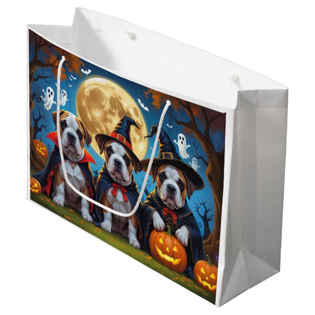 Bolsa De Regalo Grande Bullmastiff Perros Calabaza Halloween Funny (Angulo Anverso)