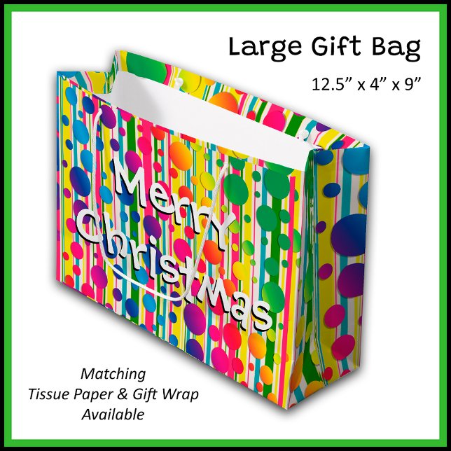 Bolsa De Regalo Grande [Burbujas Beatnik] Punto de polka retro arcoiris t (A fun, modern design for  a colorful Christmas party. )