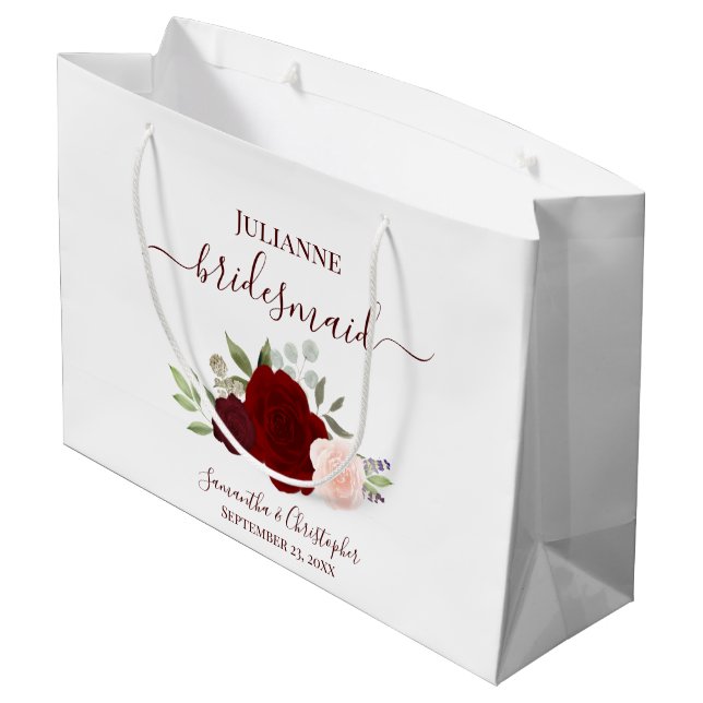 Bolsa De Regalo Grande Burgundy Blush Boho Roses Wedding Bridesmaid (Angulo reverso)