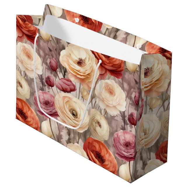 Bolsa De Regalo Grande Burgundy Cream Flores Primaverales Despedida de So (Angulo Anverso)