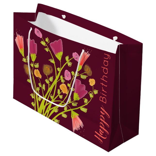 Bolsa De Regalo Grande Burgundy Happy Birday Paper Tote Bag (Angulo Anverso)