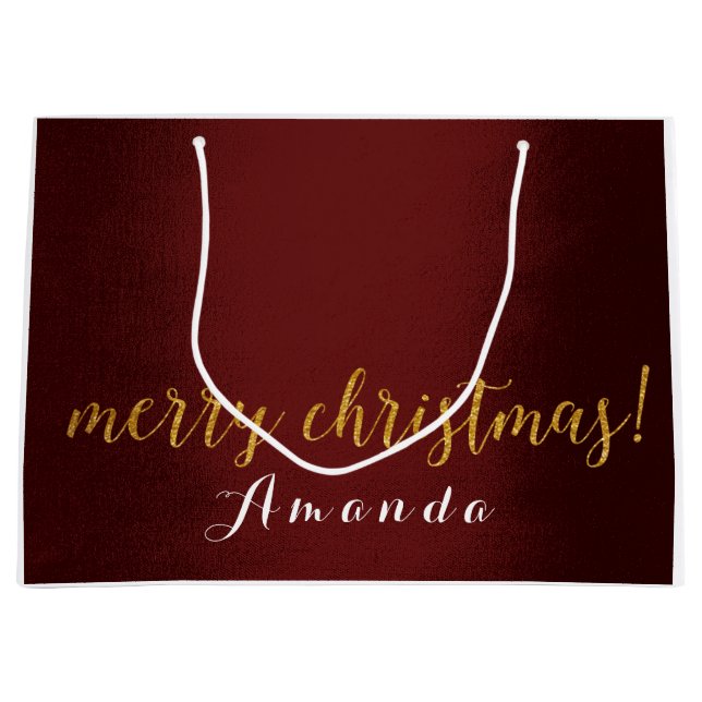 Bolsa De Regalo Grande Burgundy Marron Gold Merry Christmas Gift (Anverso)
