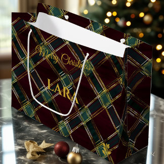 Bolsa De Regalo Grande Burgundy y Verde Navidad Personalizada Inspirada e