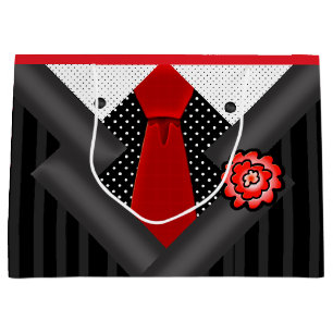 Bolsa De Regalo Grande Caballero elegante en blanco negro y rojo