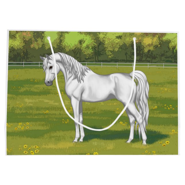 Bolsa De Regalo Grande Caballo árabe egipcio blanco en pastura de verano (Reverso)