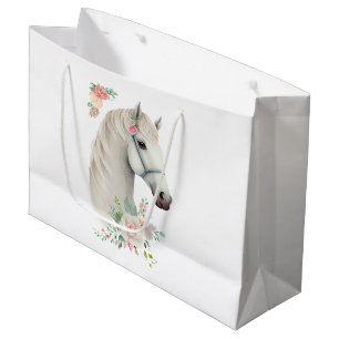 Bolsa De Regalo Grande Caballo Blanco Boho Floral Elegante