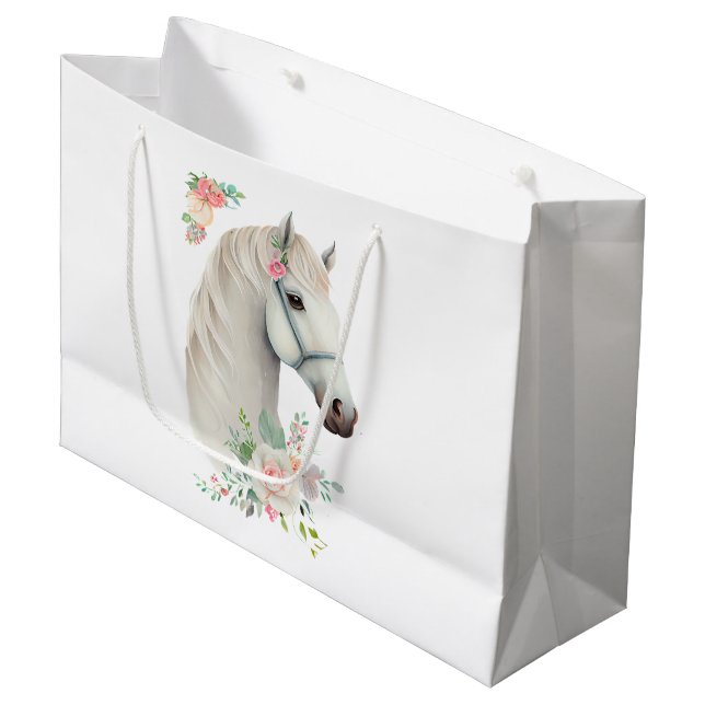 Bolsa De Regalo Grande Caballo Blanco Boho Floral Elegante (Angulo Anverso)