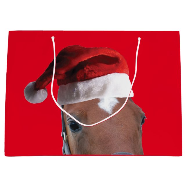 Bolsa De Regalo Grande Caballo con un Gorra de Santa Claus (Anverso)