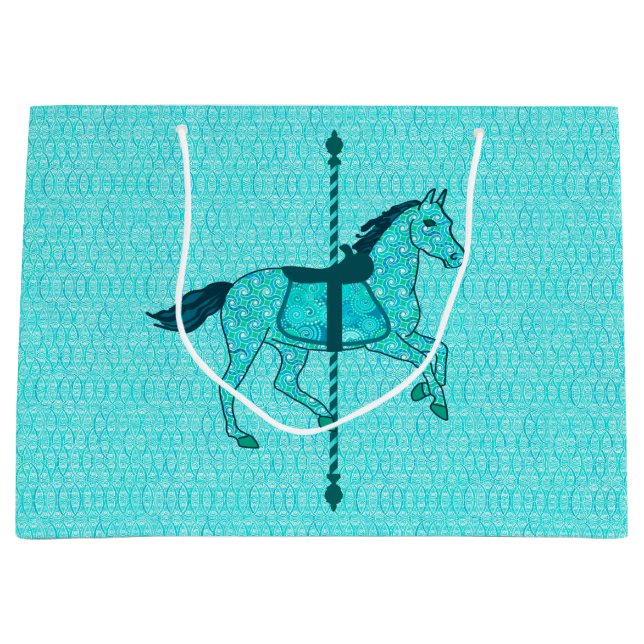 Bolsa De Regalo Grande Caballo de carrusel - Turquesa y Aqua (Anverso)