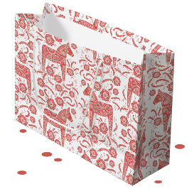 Bolsa De Regalo Grande Caballo de dala sueco rojo y blanco