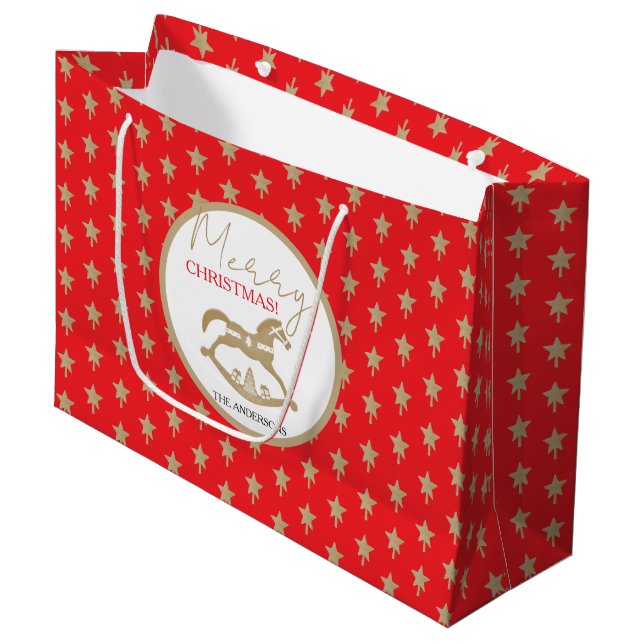 Bolsa De Regalo Grande Caballo de madera de Navidad mecedora (Angulo Anverso)