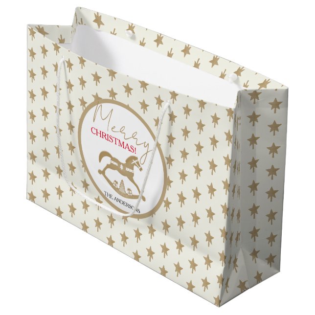 Bolsa De Regalo Grande Caballo de Navidad de Madera Mecedora (Angulo Anverso)