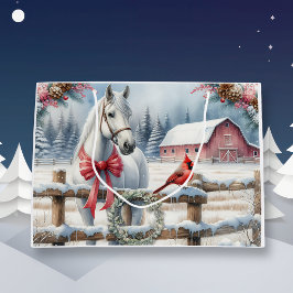 Bolsa De Regalo Grande Caballo de Navidades blancos y cardenal