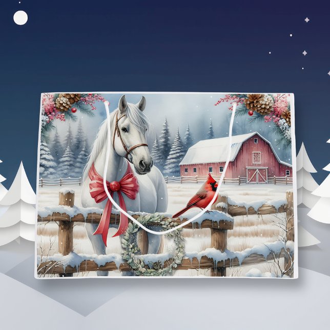 Bolsa De Regalo Grande Caballo de Navidades blancos y cardenal (Subido por el creador)