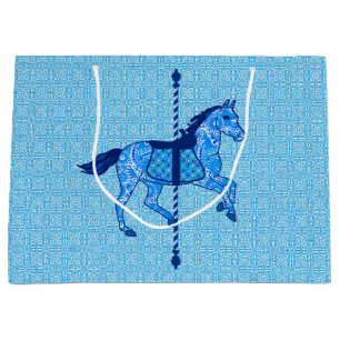 Bolsa De Regalo Grande Caballo del carrusel - azul del cobalto y de cielo