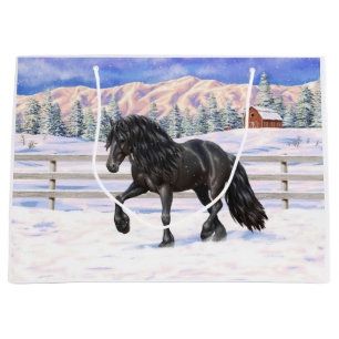 Bolsa De Regalo Grande Caballo Friesiano Negro Borrador En Nieve