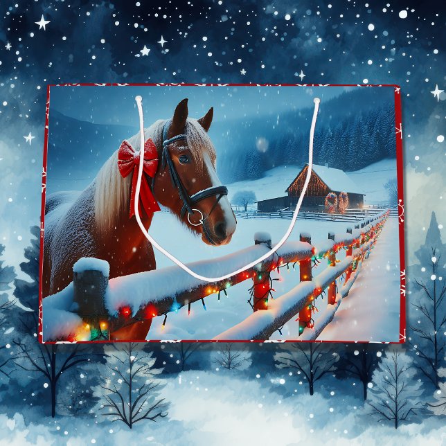 Bolsa De Regalo Grande Caballo marrón bonito con Navidades de oso persona (Subido por el creador)