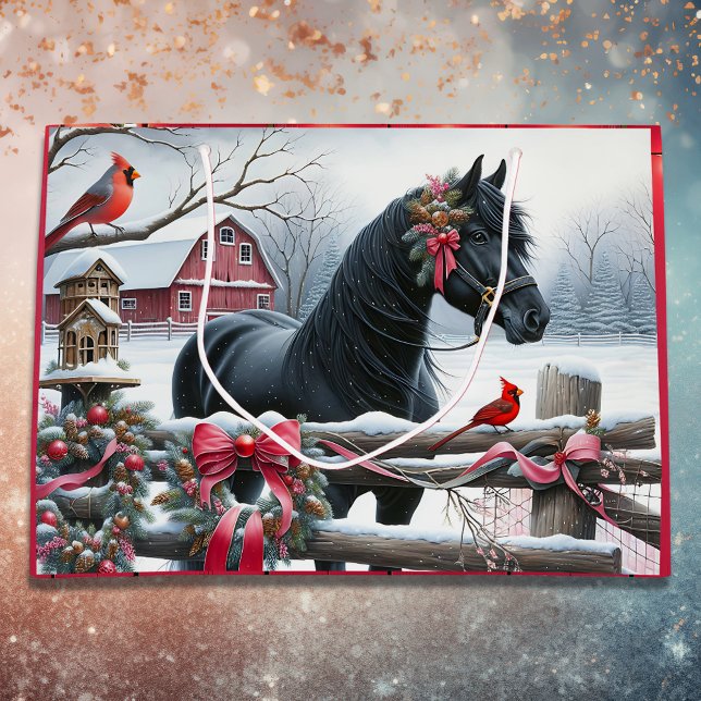 Bolsa De Regalo Grande Caballo negro festivo y Navidades cardinales (Subido por el creador)
