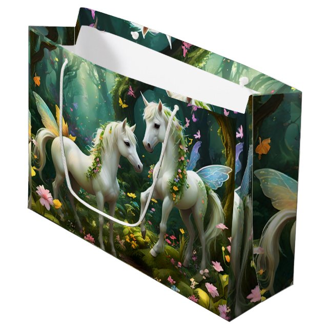 Bolsa De Regalo Grande Caballos De Fantasía De Pixia Blanca En Jardín Mág (Angulo Anverso)