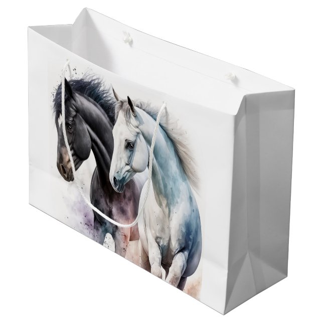 Bolsa De Regalo Grande Caballos hermosos en acuarela (Angulo Anverso)