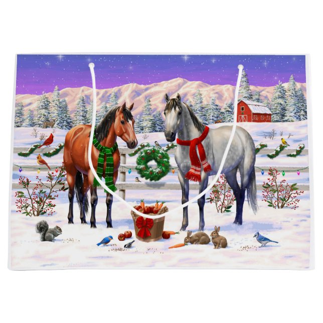 Bolsa De Regalo Grande Caballos navidades en nieve (Anverso)