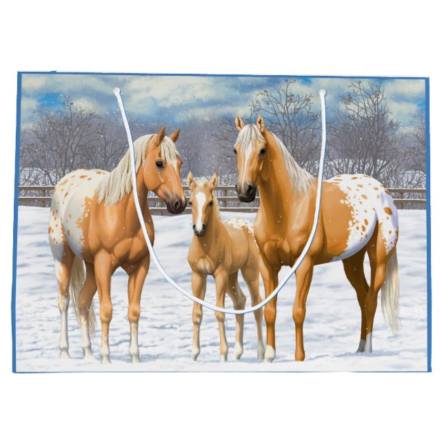 Bolsa De Regalo Grande Caballos Palomino Appaloosa De Nieve (Reverso)