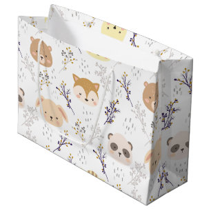 Bolsa De Regalo Grande Cabeza Animal Adorable Y Patrón Floral