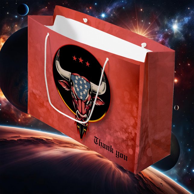 Bolsa De Regalo Grande Cabeza de toro patriótica, toro estadounidense. (Subido por el creador)